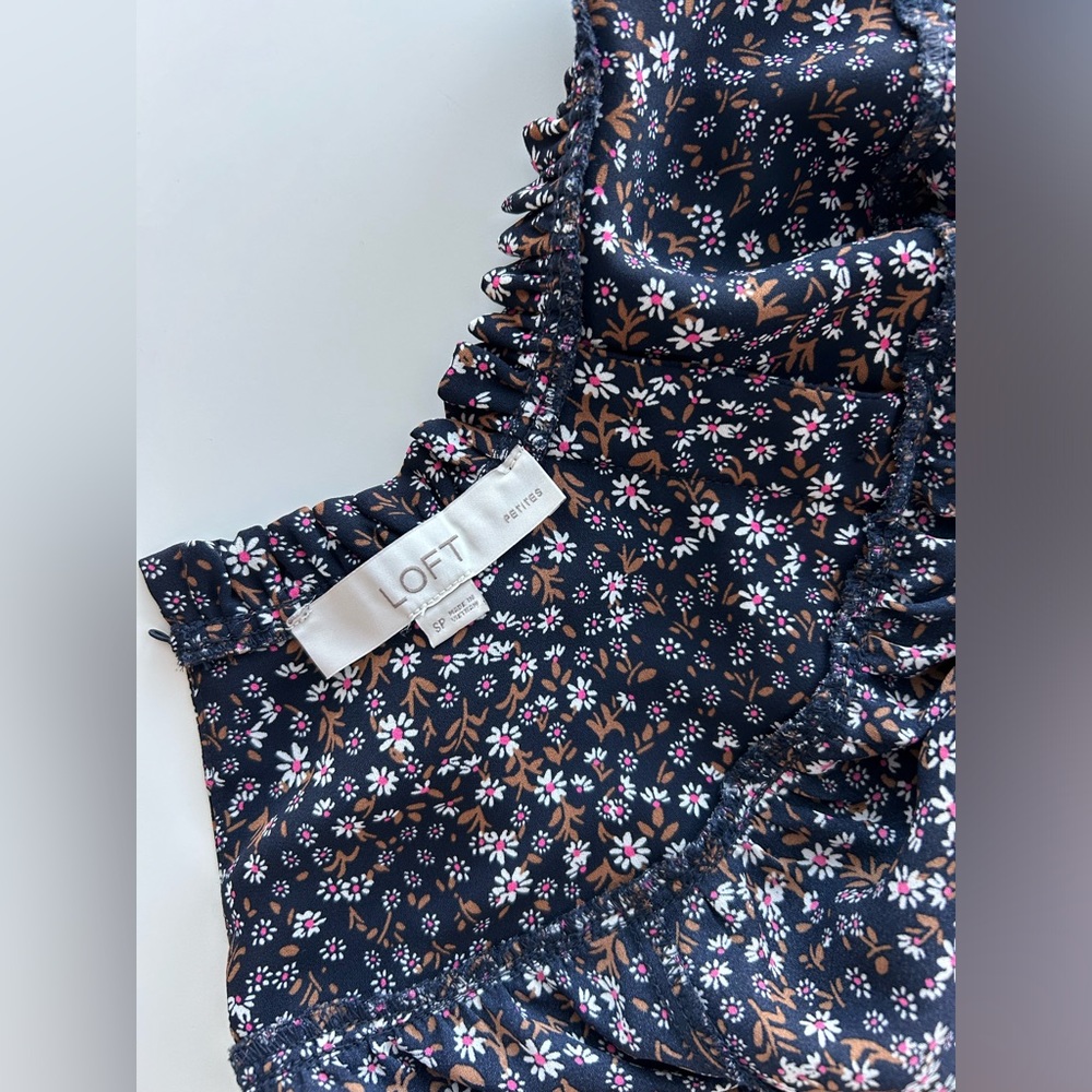 Loft Floral Ruffle Neck Bib Blouse - Picture 4 of 9